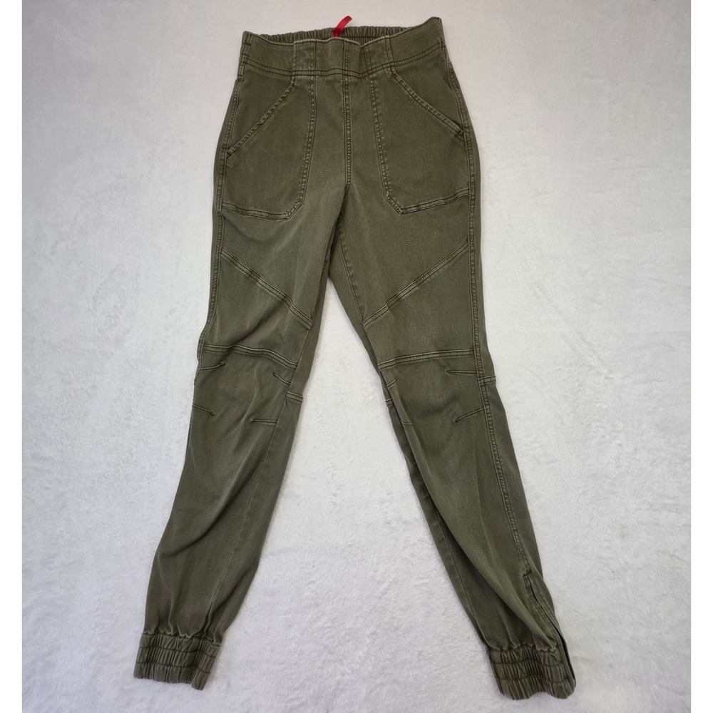 SPANX Women's Cargo Jogger Pants Olive Green Stretch Ankle Zip Size Small